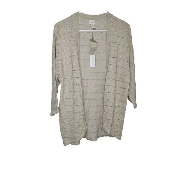 New Chico's Metallic Pointelle 3/4 Sleeve Kat Shine Detail Cardigan Sweater Sz 0 - Picture 1 of 9